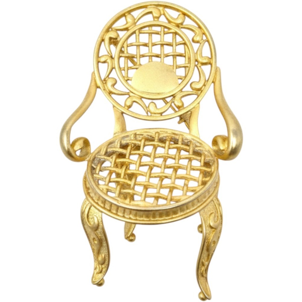 Figural Chair Pin Brooch Victorian Style Miniature Armchair Matte Goldtone